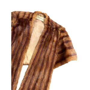 Vintage Canadian Genuine Fur Stole Brown Striped Pattern Lined Open Front Elegan